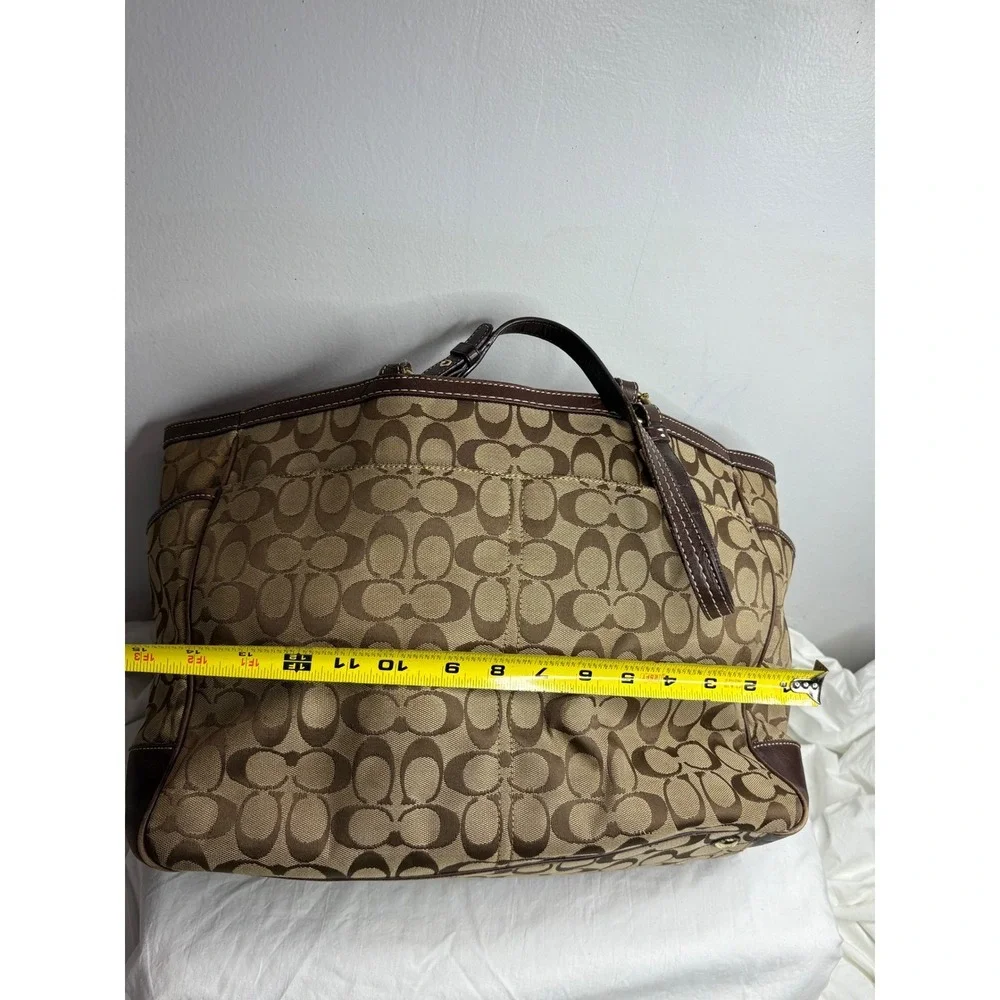 Coach Signature C Monogram Tote Bag Brown Leather Trim Gold Hardware - Picture 6 of 13